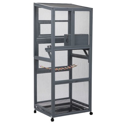 LAOTIES Wooden Bird Cage with Wheels,Multi Tier Outdoor Aviary for Small Birds with Waterproof Roof And Wire Mesh