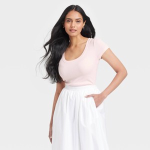 Women's Slim Fit Short Sleeve Ribbed Scoop Neck T-Shirt - A New Day™ - 1 of 4