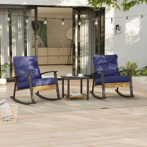Sonkuki 3-Piece Patio Bistro Set, Rocking Chair Modern Patio Furniture Sets with Side Table and Cushions - 1 of 4