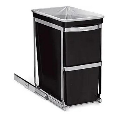 30 QT Pull-Out Trash Can with Full Extension Slides, Space-Saving Garbage Can Recycling Bin for Under Kitchen Cabinet, Black