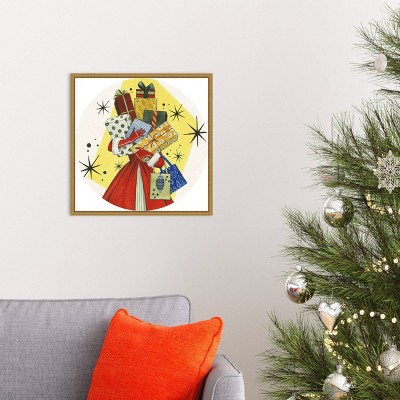 Vintage Christmas Gifts Red and Yellow Canvas Print