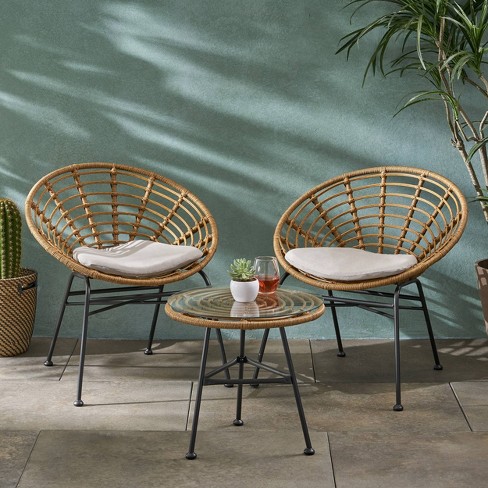 3pc Pigment Iron Modern Boho Patio Chat Set Brown Christopher Knight Home Target