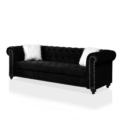 Paseo Button Tufted Sofa with Nailhead Trim Black - miBasics