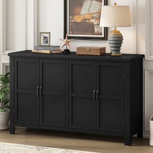 4-Door Storage Sideboard with Adjustable Shelves and Retro Atimon Handles, Buffet Cabinet with Pinewood Legs, Coffee Bar Cabinet - ModernLuxe - 1 of 4
