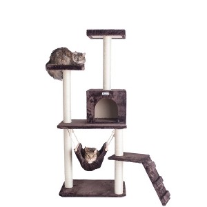GleePet GP78570923  57-Inch Real Wood Cat Tree In Coffee Brown With Four Levels, Ramp, Hammock And Condo - 1 of 4