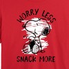Women's - Peanuts - Worry Less Snack More Snoopy Cropped Graphic T-Shirt - 2 of 4