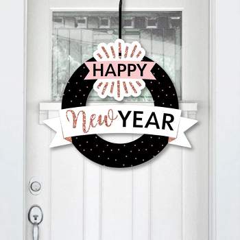 Big Dot of Happiness Rose Gold Happy New Year - Outdoor New Years Eve Party Decor - Front Door Wreath