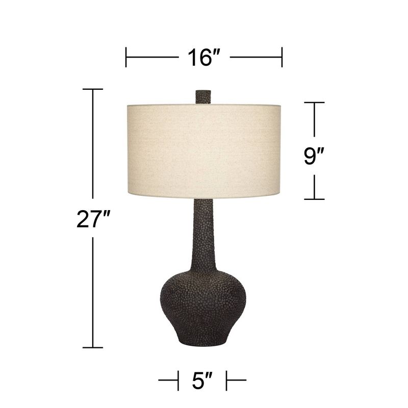 Possini Euro Design Lukas Modern Mid Century Table Lamp 27" Tall Black Pebbled White Cream Drum Shade for Bedroom Living Room Bedside Nightstand Kids, 4 of 10