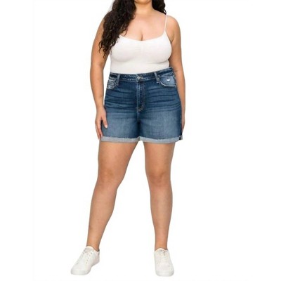 Women's PLUS SIZE GRACE HIGH RISE STRETCH MIDI CUFF SHORTS - Artemis Vintage