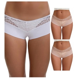 INSPIRE CHIC Women's Lace Ice Silk Hollow Out Mid Rise Comfort Boyshorts  Briefs 3 Packs - 1 of 4