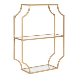 18" x 24" Ciel Metal Wall Shelf Gold - Kate & Laurel All Things Decor: Elegant Storage, 3-Tier Glass Display - 1 of 4