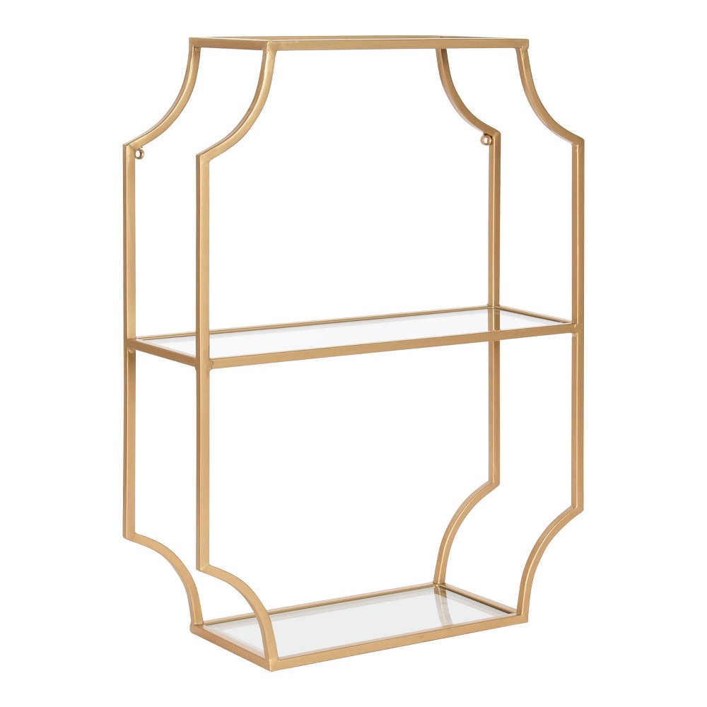 Photos - Garden & Outdoor Decoration 18" x 24" Ciel Metal Wall Shelf Gold - Kate & Laurel All Things Decor: Elegant Storage, 3-Tier Glass Display