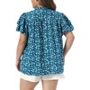 Women's Plus Size Floral Ruffle V Neck Double Short Sleeve Pleated Summer Casual Blouse - Agnes Orinda - 4 of 4