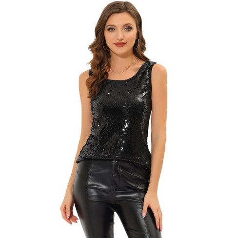 Allegra K Women's Halloween Sequin Sparkle Glitter Party Camisole Tank Top  Black Medium