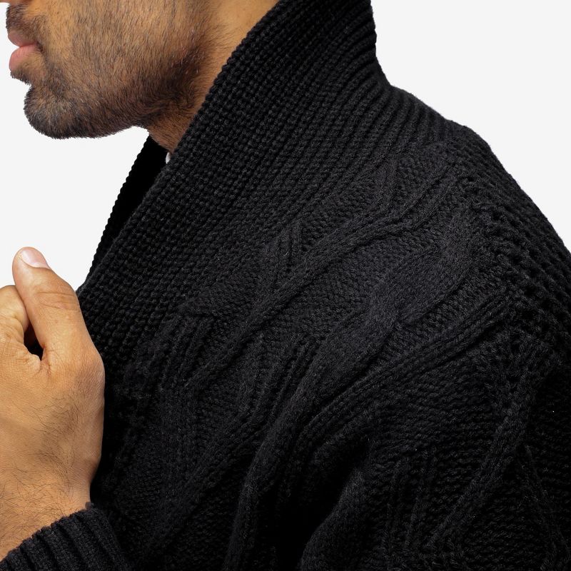 X RAY Men's Faux Shearling Shawl Collar Cable Knit Cardigan Sweater, 5 of 7