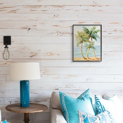 Tropical Palm Trees Coastal Landscape Canvas Print with Black Frame
