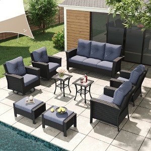 LayinSun Wicker Patio Furniture Set with Fire Pit Table, Classis Outdoor Conversation 360 Degree Swivel Chairs Set with Coffee Table - 1 of 4