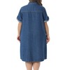 Women's Plus Size Jean Lapel Button Down Roll Short Sleeve Summer Casual Midi Denim Dresses with Pockets - Agnes Orinda - 4 of 4