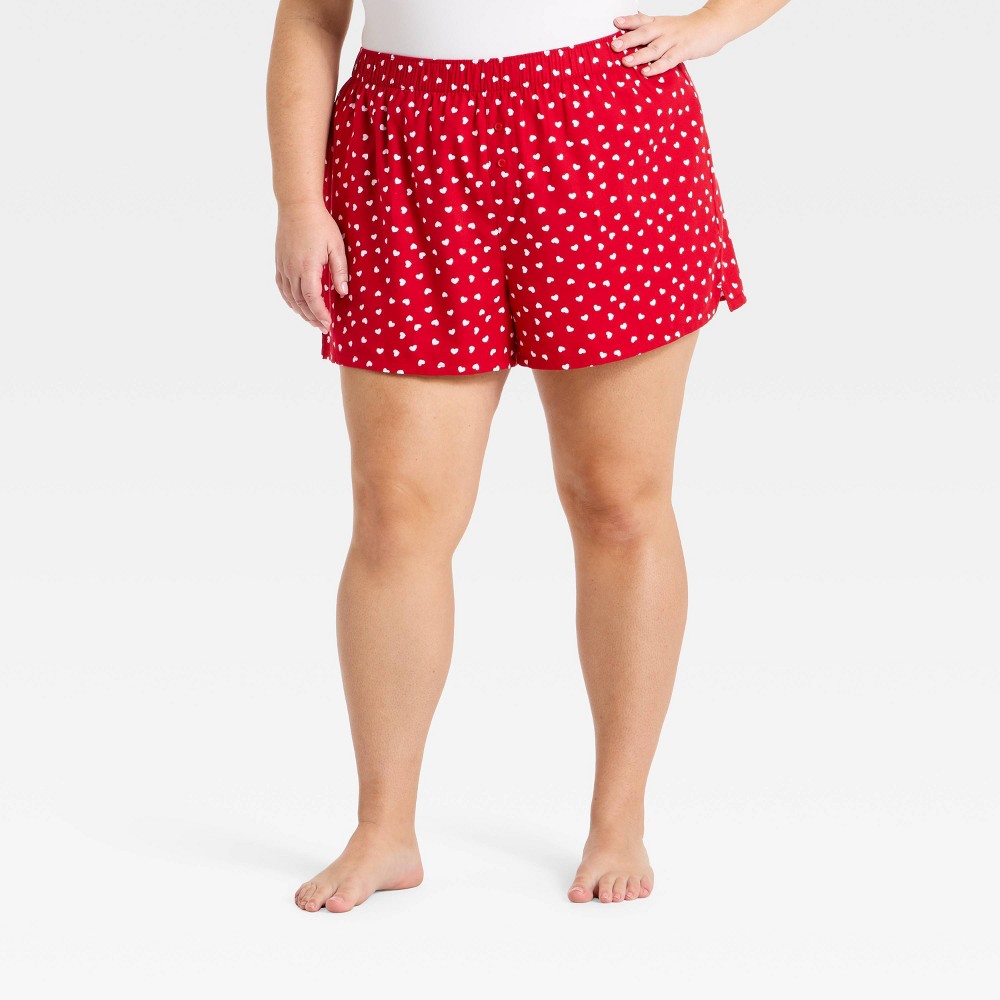 Women's Boxer Pajama Shorts - Wild Fable™ Red Hearts 1X