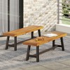 Lyngins 2-Piece Modern Industrial Outdoor Bench Set – Acacia Wood Slat Tops, Weather-Resistant Outdoor Dining Bench, Garden Bench/Patio Bench - 2 of 4