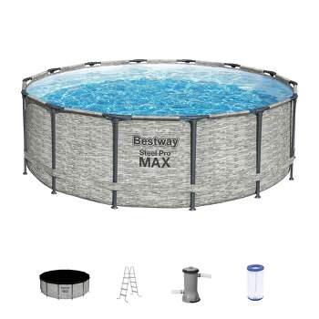 Bestway Steel Pro MAX Round Above Ground Swimming Pool Set with Metal Frame Filter Pump, Ladder, and Cover