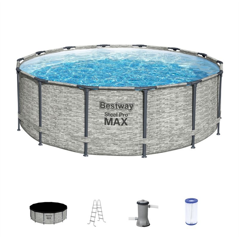 Bestway Steel Pro MAX Round Above Ground Swimming Pool Set with Metal Frame Filter Pump, Ladder, and Cover, 1 of 9