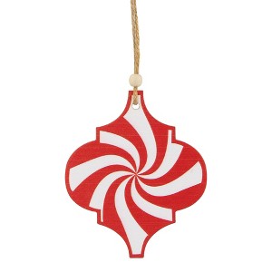 Northlight 4.5" Red and White Candy Cane Swirl Bauble Wooden Christmas Ornament - 1 of 4