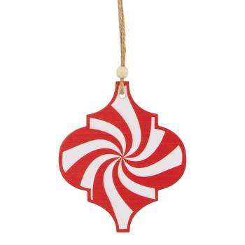 Northlight 4.5" Red and White Candy Cane Swirl Bauble Wooden Christmas Ornament