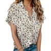 Zeagoo Women Linen Shirts Button Down Cotton Short Sleeve Blouses V Neck Collared Button-up Gauze Tops White L - 4 of 4