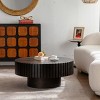 Modern Round Coffee Table with Handcrafted Relief, MDF Wooden Center Table with Sturdy Pedestal for Living Room or Apartment - Panipeachy - 3 of 4
