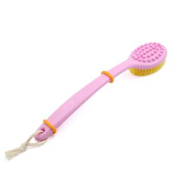 Unique Bargains Soft Bristle Curved Plastic Handle Cleansing Brush Massage Scrub Pink