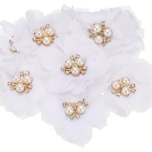 Unique Bargains Rhinestone Pearl Chiffon Flower for DIY Craft Wedding Party 10 Pcs - 1 of 4