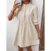 BLUEMING Womens Striped Dresses Vertical Stripes Ruffle Collar Short Puff Sleeve Button Down Casual Shirt Dress - 4 of 4