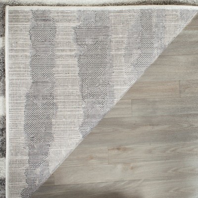 Ivory and Charcoal Striped 9' x 12' Easy-Care Synthetic Area Rug