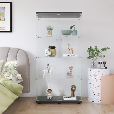 VYNXARIA Two-Door Glass Display Cabinet - 4 Shelves Curio Bookshelf for Living Room & Office