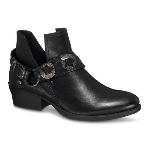 Gc Shoes Elisa Studded Strap Accent Cut Out Stacked Heel Western Ankle  Booties : Target