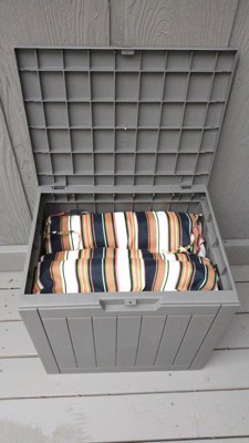  Sunnydaze 32-Gallon Faux Wood Design Outdoor Deck Box -  Lockable Lid and Side Handles - Phantom Gray : Patio, Lawn & Garden