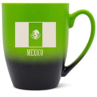 Elanze Designs Mexico Mexican Flag 12 Ounce Ceramic Laser-Etched Engraved Drinkware Mug, Green and Black Ombre