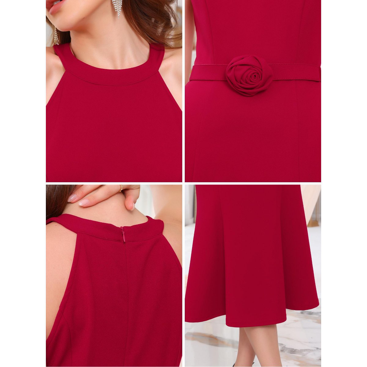 Женские платья INSPIRE CHIC Women's Sleeveless Halter Formal Cocktail Evening Fishtail Bodycon Dresses Medium Red — фото 5