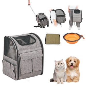 VEVOR Rolling Pet Carrier Backpack with Removable Wheels for Under 18LBS, Large Soft Sided Wheeled Dog Carrier Cat Travel Carrier Airline Approved - 1 of 4