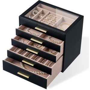 3-Layer Jewelry Organizer with Glass Window in Ivory and Pink - 1 of 4