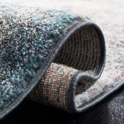 Ivory and Blue Hand-Knotted Viscose Runner Rug