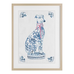 Stupell Industries Chinoiserie Dog Statue Framed Print Under Glass Art, Brown, 14" x 20" - 1 of 4