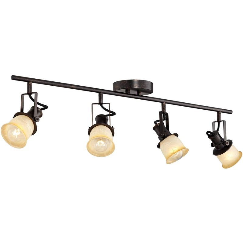 Pro Track 4-Head Ceiling or Wall Track Light Fixture Kit Spot Light Directional Brown Bronze Finish Amber Glass Traditional Kitchen Bathroom 34" Wide, 1 of 9