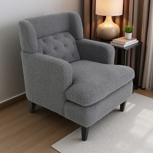 28.75" Teddy Fleece Upholstered Accent Chair with Tufted Back and Birch Legs - 1 of 4