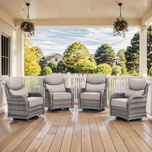 Outdoor Swivel Rocker Chair with 6 Inch Thick Cushion 2 in 1 Porch Glider Swivel Chair - Wicker Patio Furniture Patio Swivel Glider Seating - 1 of 4