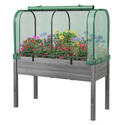 Tangkula Raised Garden Bed with Greenhouse Waterproof Sun-Protective Green Hot House