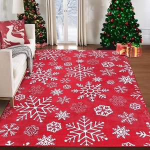 Christmas Snowflake Area Rug Machine Washable Indoor Decorative Rug - 1 of 4