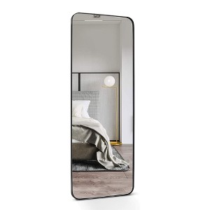 ANDY STAR Modern Decorative 18 x 48 Inch Rectangular Wall Mounted or Floor Full Body Length Mirror with Stainless Steel Metal Frame, Matte Black - 1 of 4