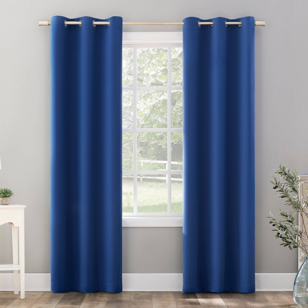 Photos - Curtain Rod / Track 40"x95" Sun Zero Blackout Riley Kids' Bedroom Grommet Curtain Panel Classic Blue: Modern Solid Polyester Drapery